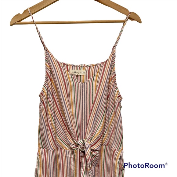 Lou & Gray Rainbow Striped Tie Waist Jumpsuit size medium Preowned - Picture 3 of 8